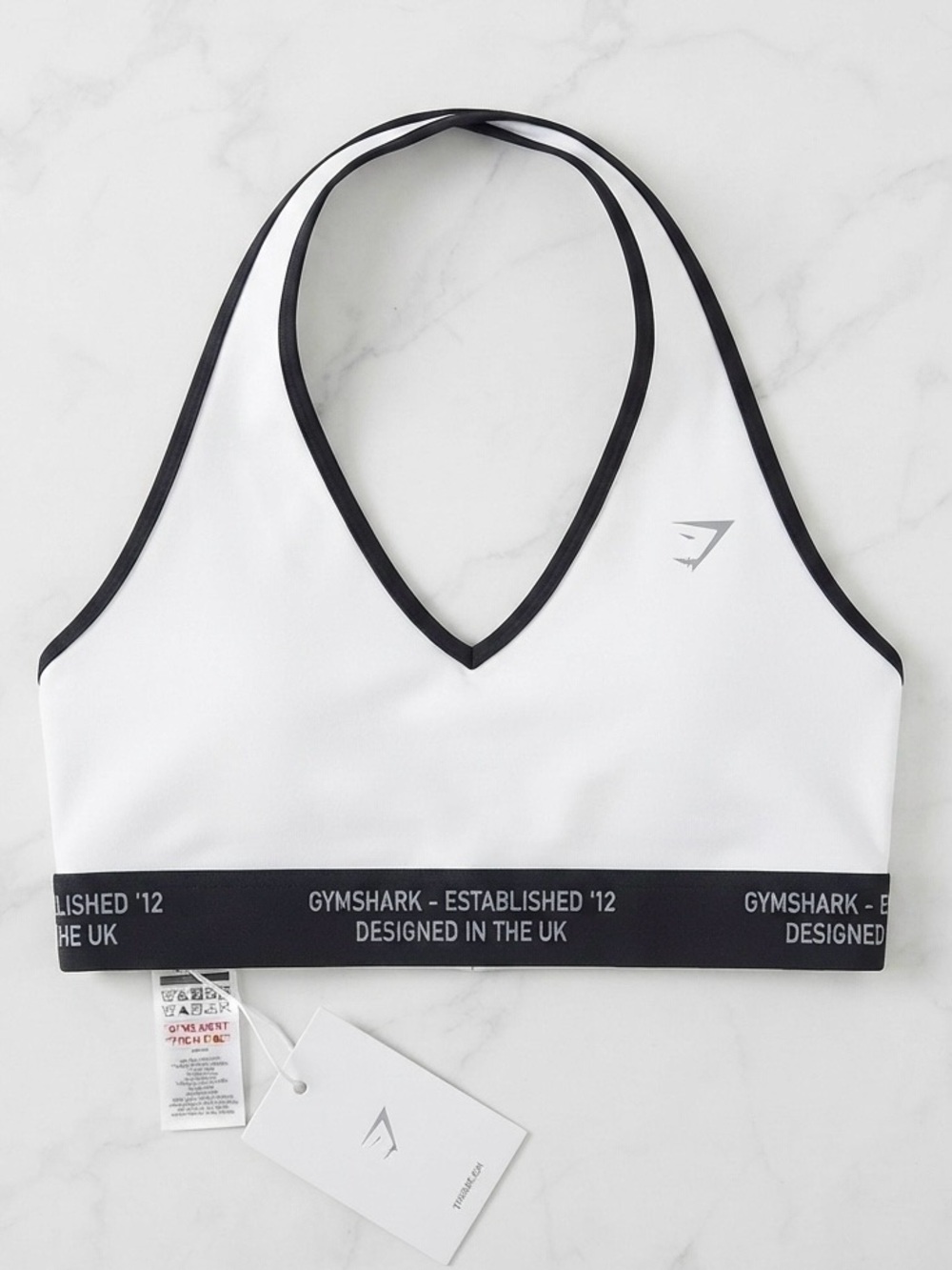 Gymshark White Sports Bralette with Black Trim and Branded Underband